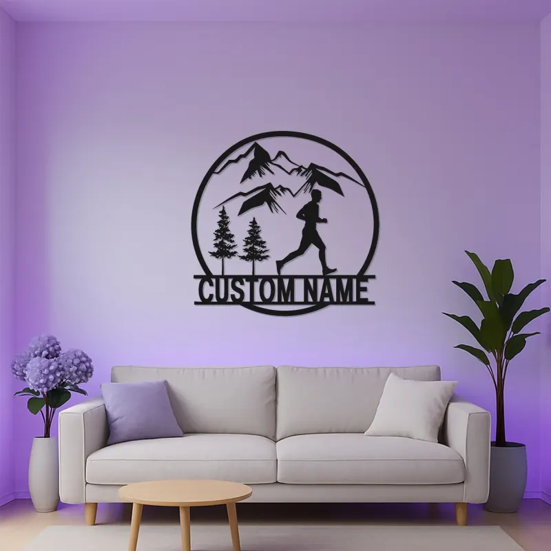 Custom Trail Runner Metal Art | Personalized LED Sign for Mountain Runner | Hiking & Outdoor Wall Decor Gift