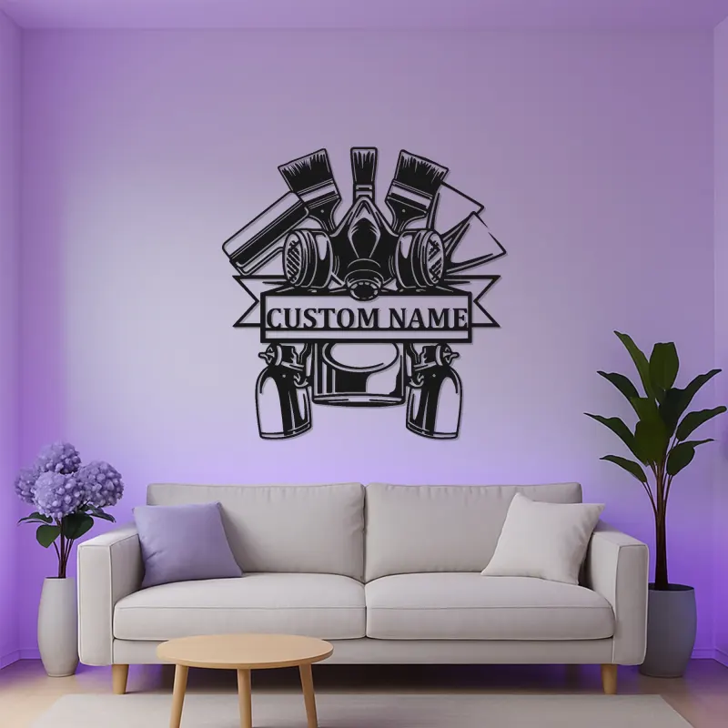 Personalisierte Auto Maler LED Schild | Metall Garage Wandkunst | Geschenk für Mechaniker | Spraydose & Gasmasken Dekor