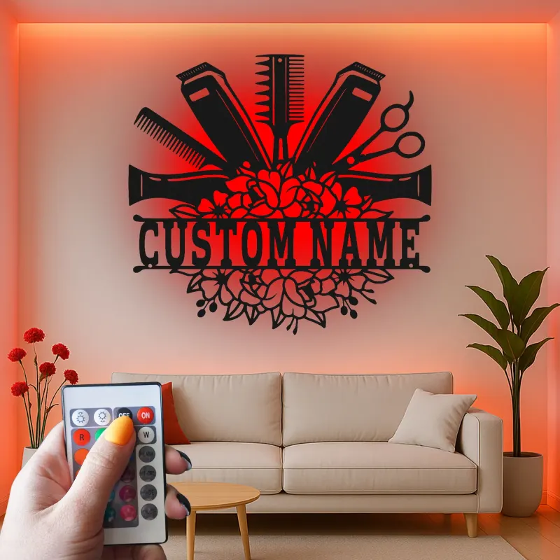 Custom Hair Stylist Led Light Metal Wall Art Personalized Salon Gift Hairdresser Decor for Salon Walls