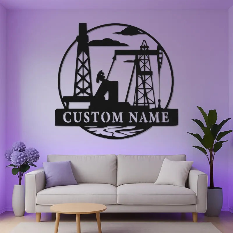 Cartel de metal personalizado de torre petrolífera | Arte mural LED industrial para oficina | Decoración personalizada con nombre de roughneck | Regalo para trabajador del sector petrolero
