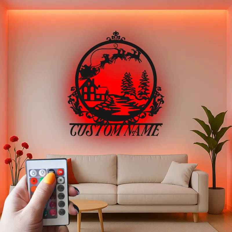 Custom Santa Sleigh Led Light Metal Wall Art Christmas Gift for Families Festive Living Room Decor