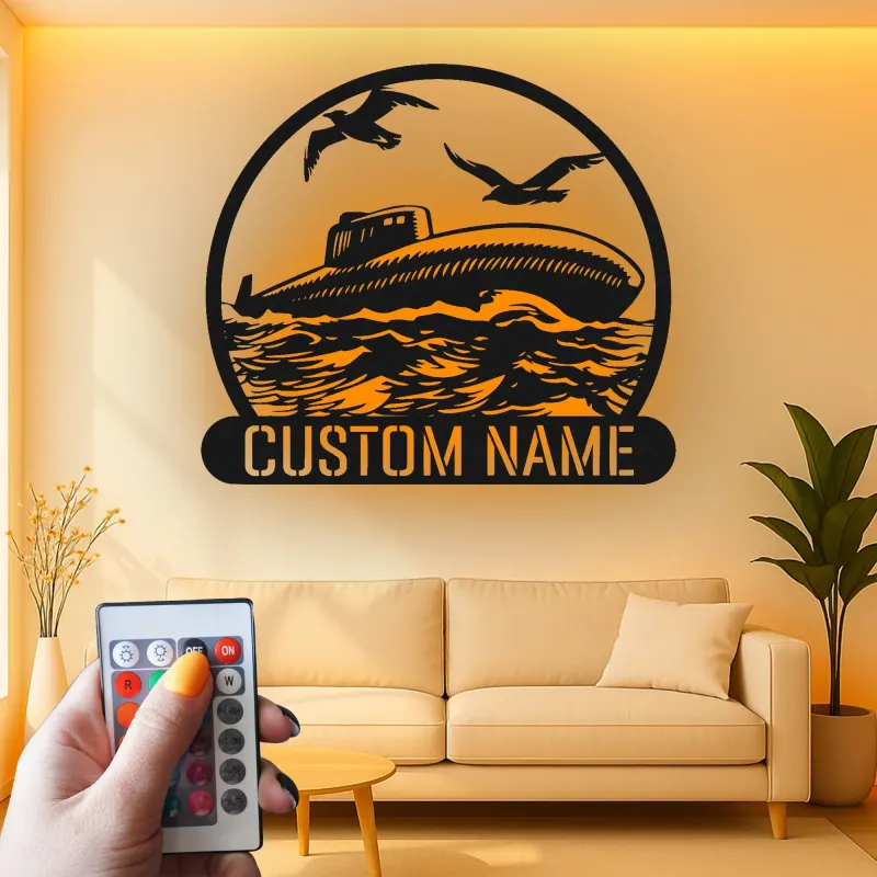 Personalisierte U-Boot Metall Schild | LED Nautische Wandkunst | Individuelles Navy Veteran Geschenk | Maritime Dekoration