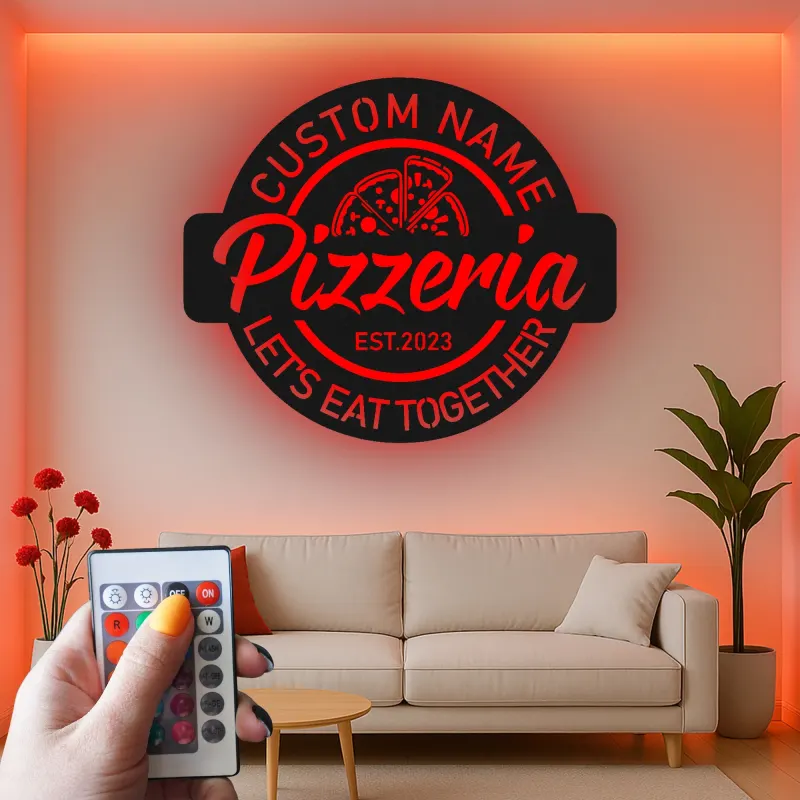 Personalized Pizzeria Sign | Custom 3D Metal Wall Art | Retro Restaurant & Kitchen Decor | Backlit LED Logo for Business