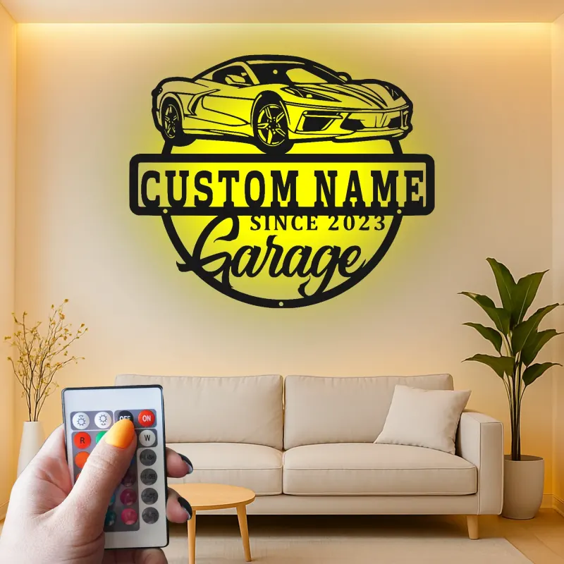 Custom Sports Car Led Light Metal Wall Art Personalized Garage Gift for Car Enthusiasts Man Cave Decor 2