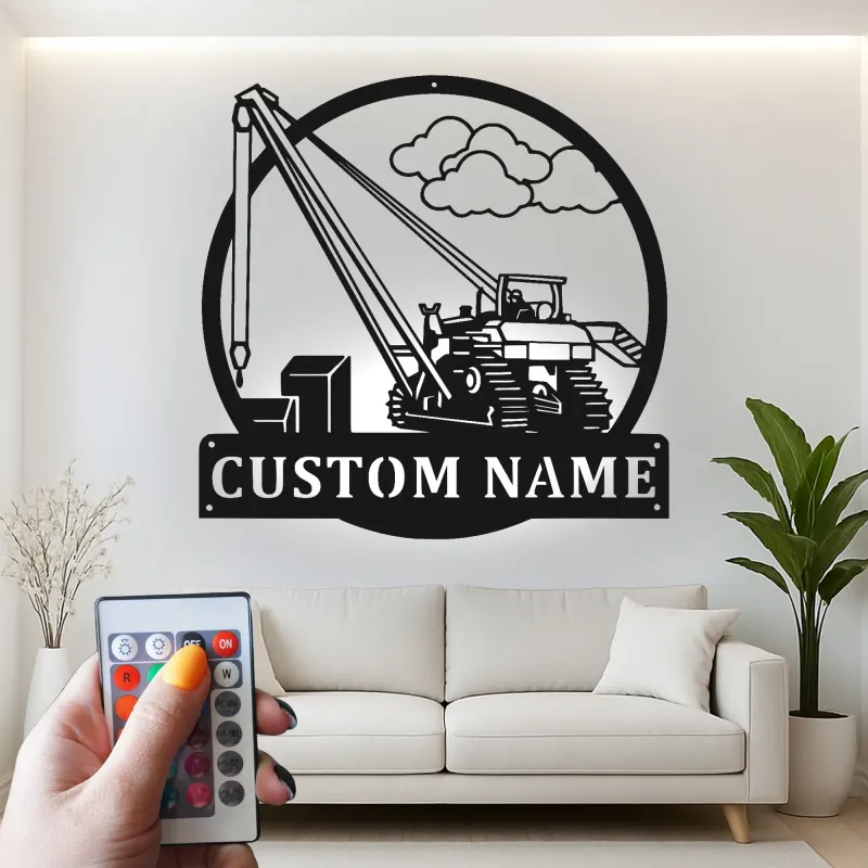 Personalisierte LED-Metall-Wandkunst mit Bagger – Geschenk für Bauprofis, Garage oder Werkstatt