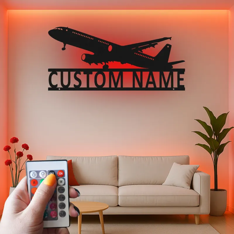 Custom Airplane Led Light Metal Wall Art Personalized Aviation Gift for Pilot Hangar or Office Decor