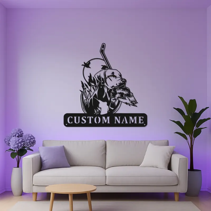 Insegna di Caccia Personalizzata Labrador | Arte da Parete in Metallo LED per Papà Cacciatore | Decorazione per Cani Anatra Personalizzata | Arte per Man Cave e Baita