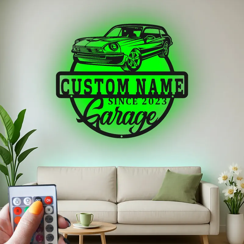 Cartel de metal LED de coche clásico personalizado regalo de garaje para entusiastas del automóvil decoración de man cave 9