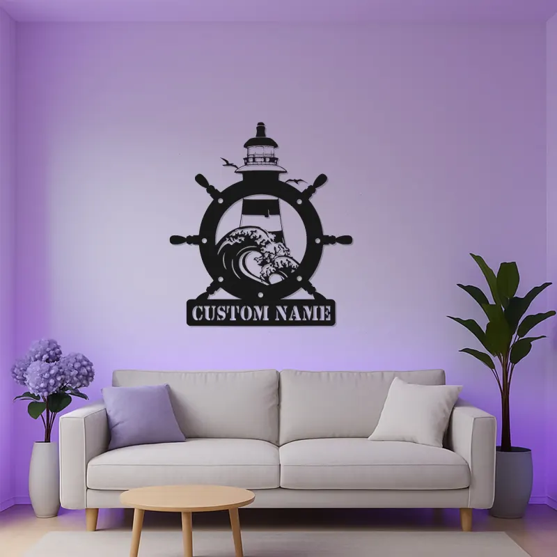 Cartel de metal de faro personalizado | Arte náutico LED personalizado | Decoración para casa de playa y salón