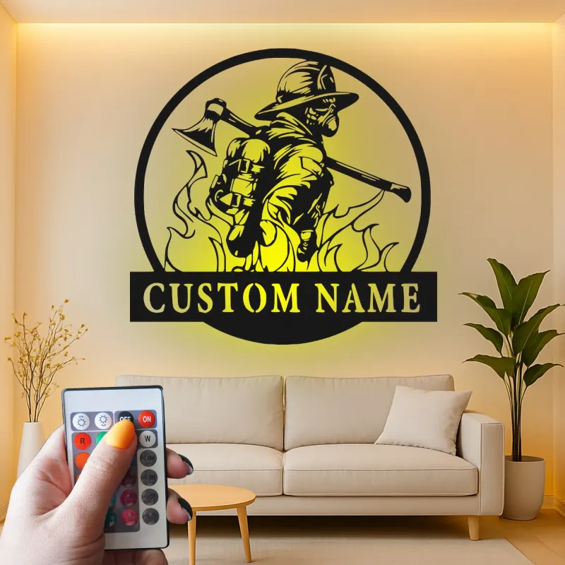 Cartel LED de Bombero Personalizado | Arte Mural de Metal Personalizado | Decoración de Estación de Bomberos y Regalo de Héroe | Lazer Dizayn Co
