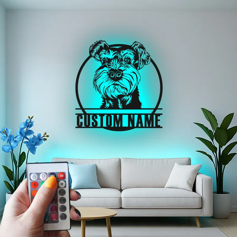 Arte de Metal LED de Schnauzer Personalizado | Decoración de Pared de Retrato de Mascota Personalizada | Regalo Único para Amantes de los Perros | Acento Moderno para el Hogar