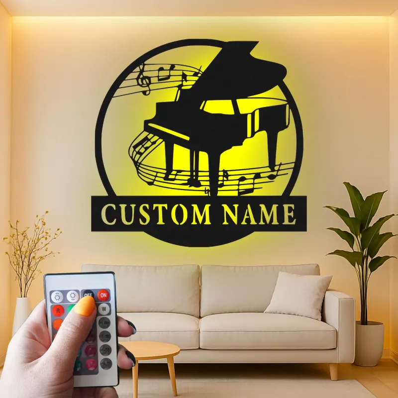 Custom Grand Piano Metal Wall Art | Personalized LED Music Notes Decor | Musician Gift for Living Room