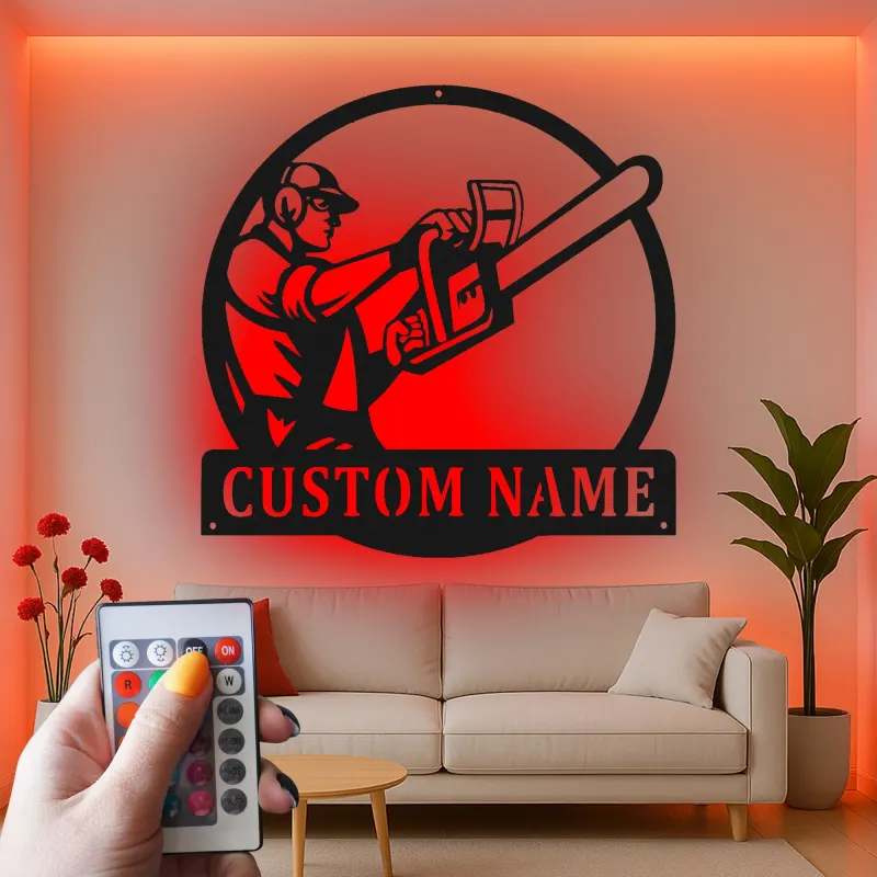 Insegna in metallo personalizzata con seghetto da legno e luce LED regalo per lui decorazione per garage o laboratorio