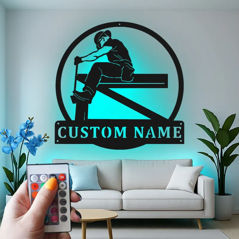 Personalisierte Eisenarbeiter LED Schild | Individuelles Metallschild | Stahlarbeiter Namensschild für Werkstatt & Garage | Geschenk für Ihn