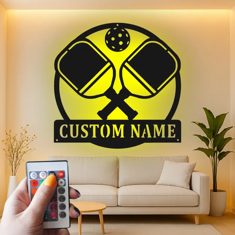 Personalisierte Pickleball Schläger-Kunst | Maßgeschneiderte Metall LED-Schild | Spielzimmer Deko | Sportliebhaber Geschenk