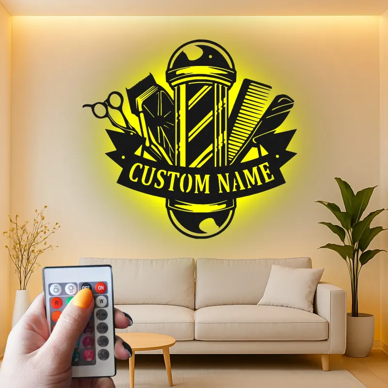 Insegna in metallo LED a forma di palo da barbiere personalizzata, regalo per barbieri, decorazione per saloni per parrucchieri