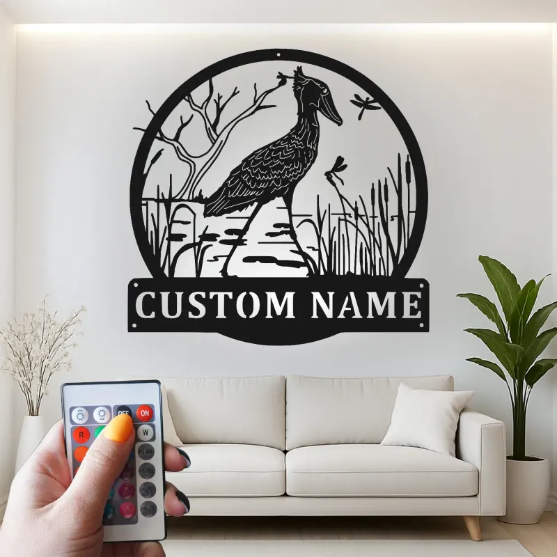 Enseigne héron en métal personnalisée | Décoration murale faune LED | Décor oiseau personnalisé pour amoureux de la nature | Enseigne cabane rustique