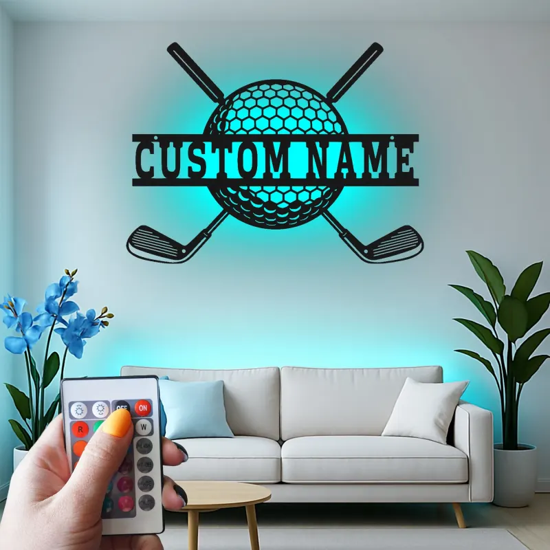Custom Golf LED Metal Wall Art | Personalized Golfer Name Sign | Man Cave Decor & Home Bar Gift