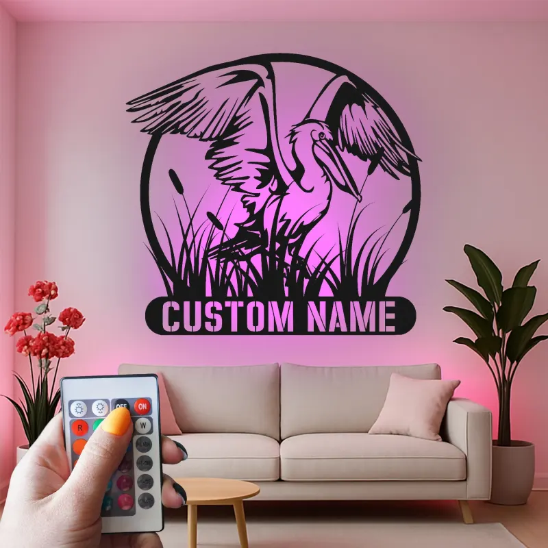 Insegna in Metallo Pellicano Personalizzata | Arte Murale LED Costiera per la Casa | Regalo per Amanti degli Uccelli | Decorazione per Casa al Mare