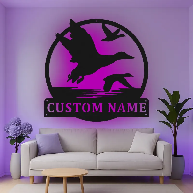 Décoration murale en métal LED silhouette de canard personnalisée pour les passionnés de faune