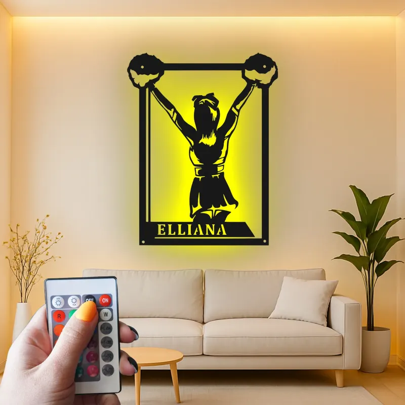 Insegna in metallo LED personalizzata per cheerleader - Regalo per appassionati di cheerleading per camera da letto o decorazione per palestra