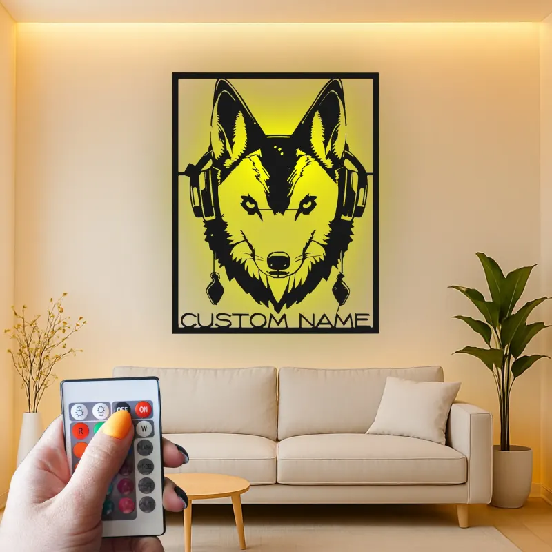 Custom German Shepherd with Headphones Led Light Metal Wall Art Personalized Gift for Dog Lovers Music Room Decor