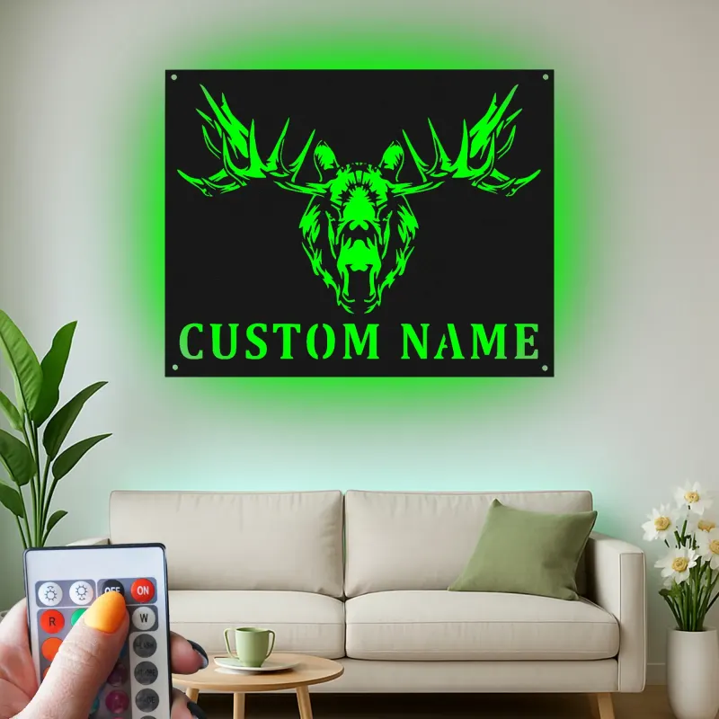LED Moose Head Metal Sign | Custom Wildlife Wall Art | Personalized Rustic Cabin & Lodge Decor | Hunter Gift Idea