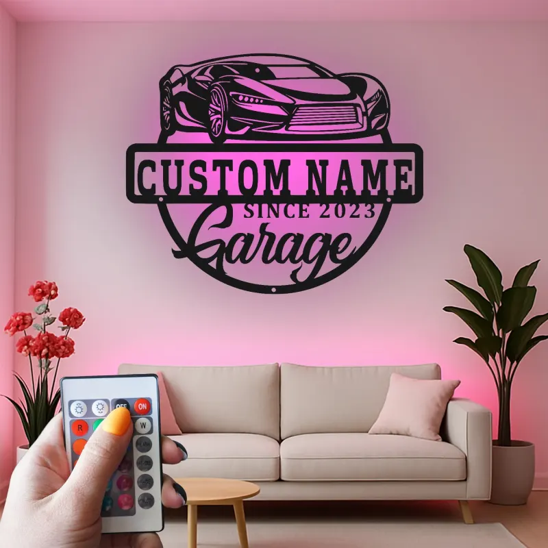 Custom Sports Car Led Light Metal Wall Art Personalized Garage Gift for Car Enthusiasts Man Cave Decor