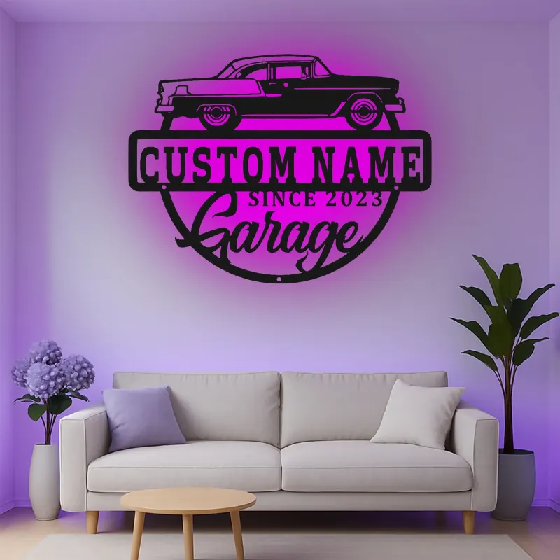 Custom Classic Car Led Light Metal Wall Art Personalized Garage Gift for Him Man Cave Decor 6