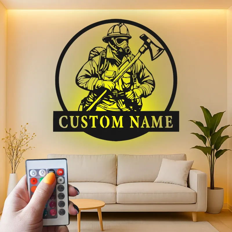 Panneau LED Personnalisé pour Pompier | Décoration Murale en Métal Personnalisée pour Caserne de Pompiers | Cadeau pour Premier Intervenant | Décor de Maison de Héros