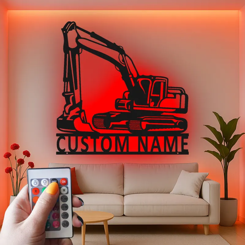 Insegna in metallo LED personalizzata per escavatore - Regalo per appassionati di costruzione