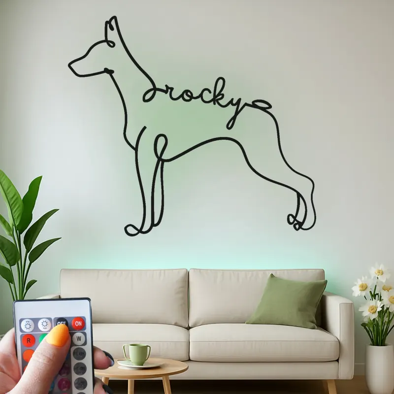 Insegna in metallo LED personalizzata per Doberman Pinscher - Regalo unico per amanti dei cani - Decorazione per soggiorno