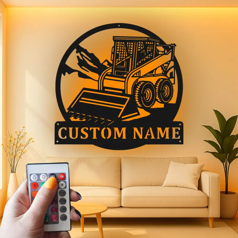 Custom Skid Steer Loader Metal Sign | Personalized LED Wall Art | Construction Equipment Decor for Operator Gift | Heavy Machinery Man Cave
