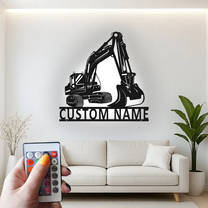 Custom Excavator Metal Sign | LED Light Wall Art | Construction Decor | Gift for Equipment Operator | Personalized Garage Sign