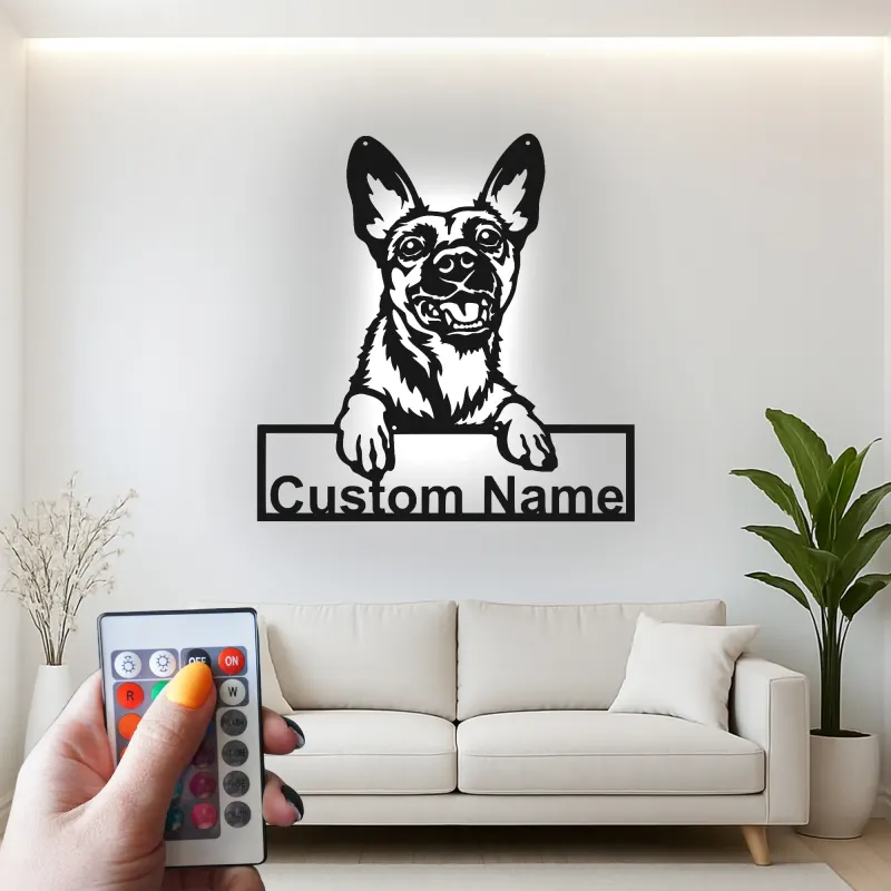 Cartel de metal LED personalizado de pastor alemán, regalo para amantes de los perros, decoración para la sala de estar 1
