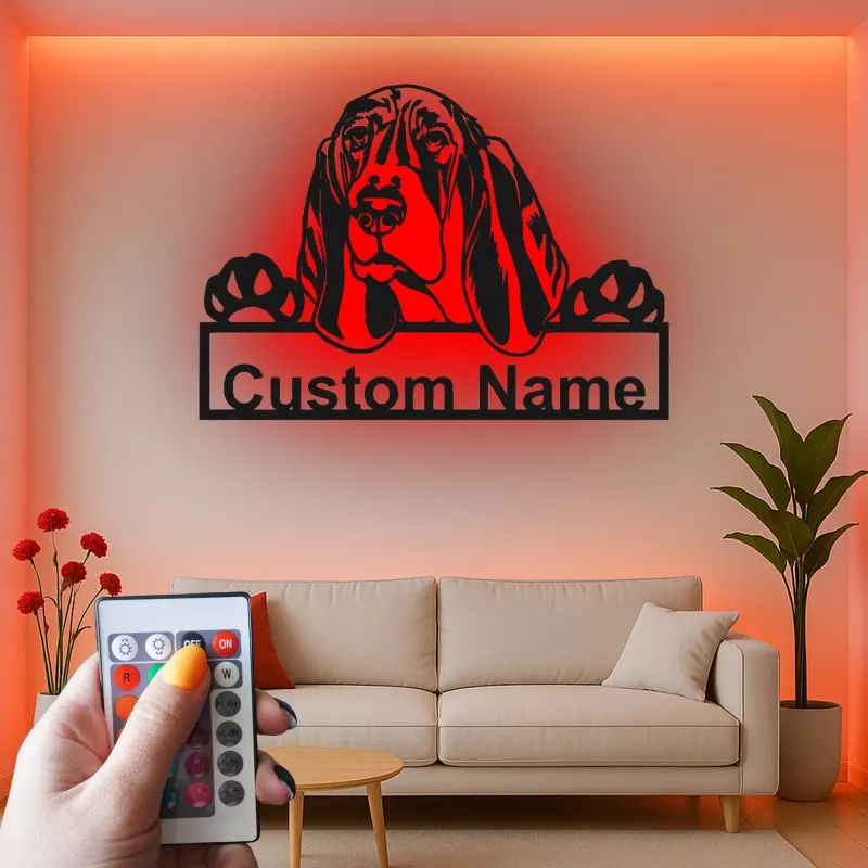 Personalisierte Bloodhound Led-Beleuchtung Metall-Wandkunst Geschenk für Hundeliebhaber Wohnzimmer Haustier-Dekoration