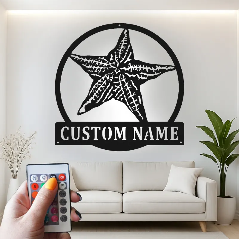 Personalized Starfish Metal Sign | LED Coastal Wall Art | Nautical Beach House Decor for Home or Business