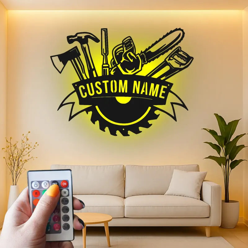 Cartel de metal personalizado con luz LED de juego de herramientas regalo para el manitas decoración de garaje taller 6