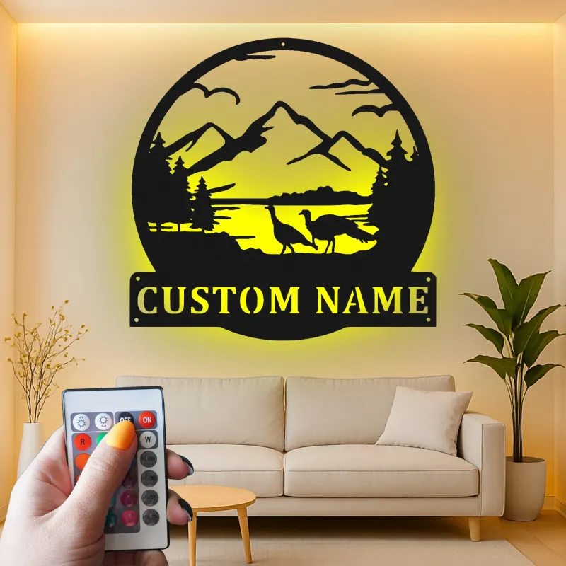 Cartel de metal LED de escena montañosa personalizado, regalo para amante de la naturaleza, decoración de cabaña o refugio