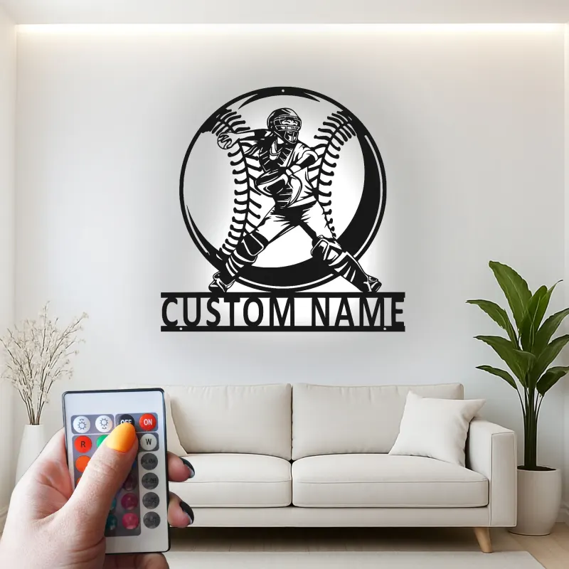 Insegna in metallo personalizzata per giocatore di softball con luce LED regalo per atleti decorazione per sala giochi sportiva
