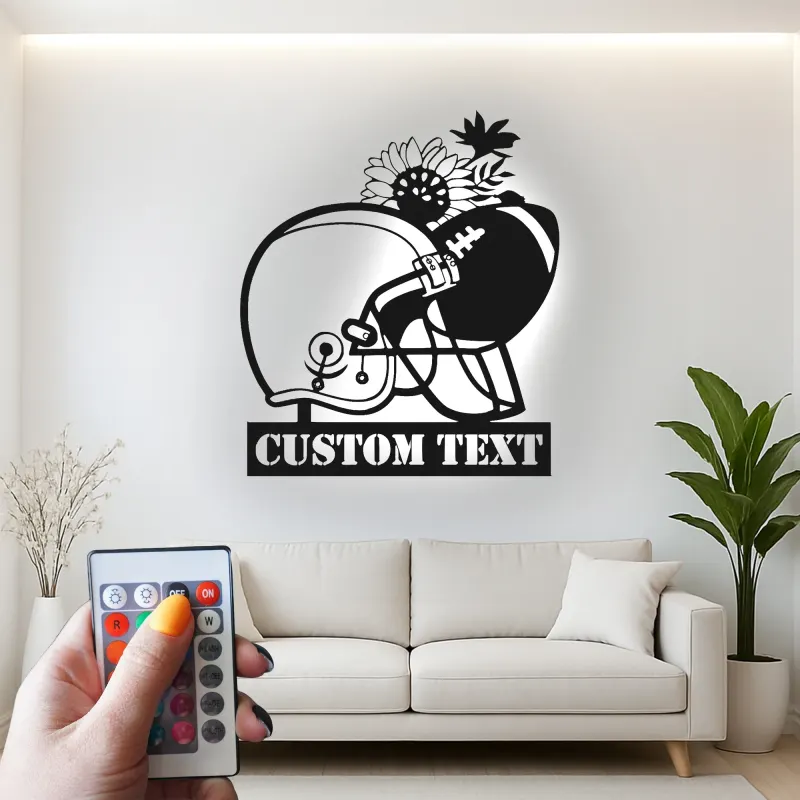 Custom Football Helmet LED Sign | Personalized Metal Wall Art for Game Room | Sports Fan Gift | Man Cave Decor