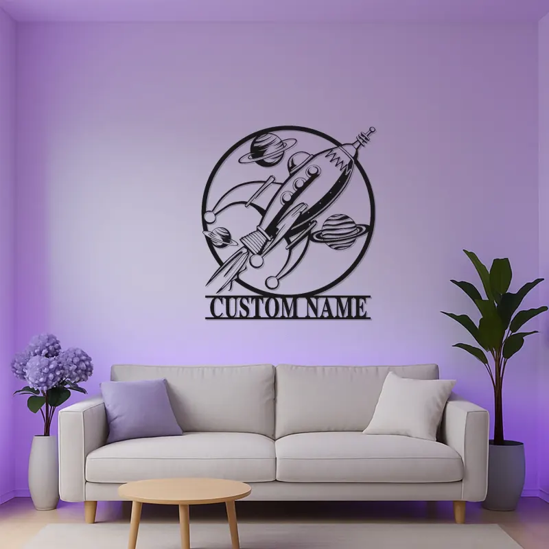 Personalisierte Rakete LED-Licht | LED-Metallwandkunst für Kinderzimmer | Vintage Weltraum Dekor für das Kinderzimmer