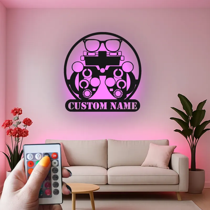 Panneau LED Phoroptère Personnalisé | Décoration murale Optométriste Personnalisée | Décor de clinique oculaire en métal | Cadeau pour médecin