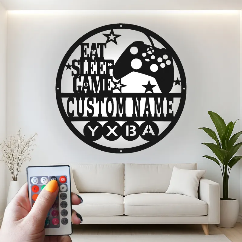 Insegna LED gamer personalizzata | Arte in metallo personalizzata per sala giochi | Decorazione luminosa con controller | Regalo per figlio adolescente
