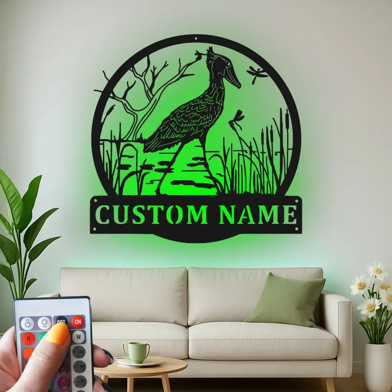 Enseigne héron en métal personnalisée | Décoration murale faune LED | Décor oiseau personnalisé pour amoureux de la nature | Enseigne cabane rustique