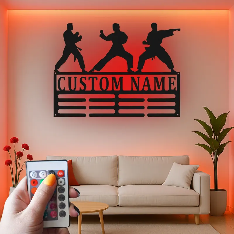Insegna in metallo personalizzata per Karate | Arte da parete LED per arti marziali | Decorazione per Dojo e regalo per atleta