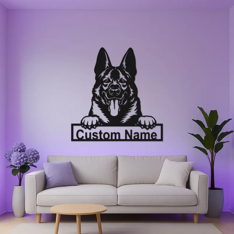 Insegna LED personalizzata con Pastore Tedesco | Arte da parete con nome del cane | Decorazione in metallo retroilluminata per ingresso | Regalo per amanti dei cani
