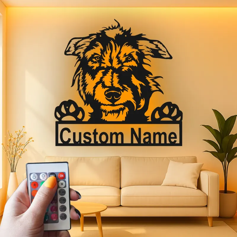 Custom Terrier Dog Led Light Metal Wall Art Personalized Pet Parent Gift Living Room Dog Decor