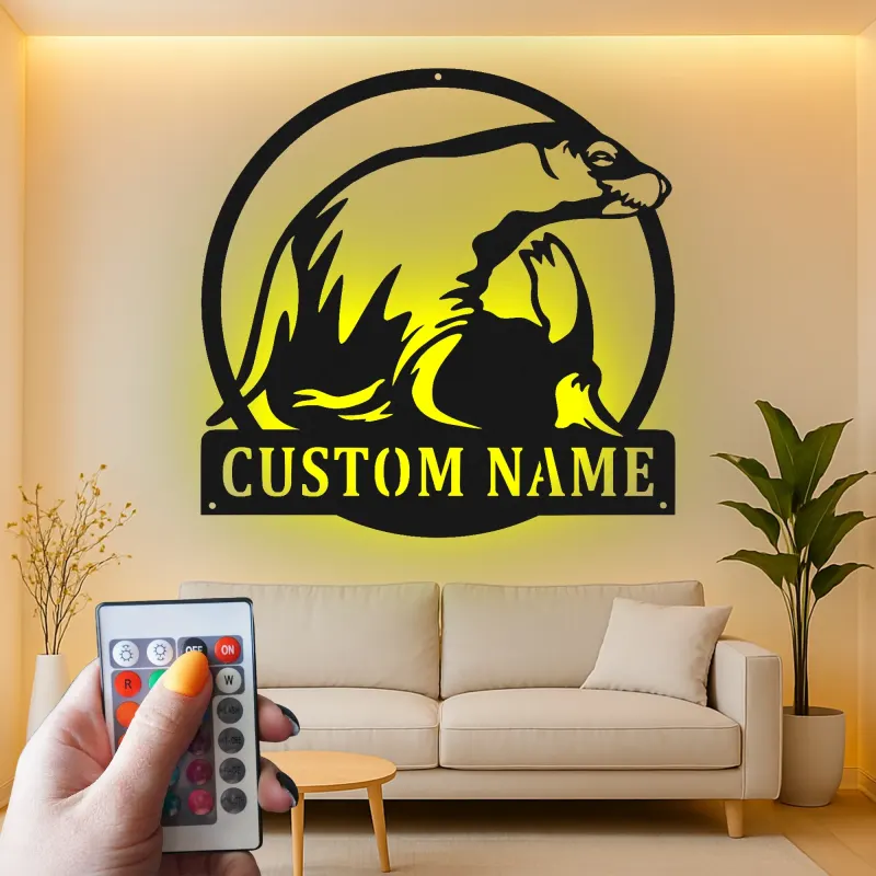Arte de Metal LED de León Marino | Cartel de Decoración Costera Personalizado | Regalo de Casa de Playa de Vida Marina