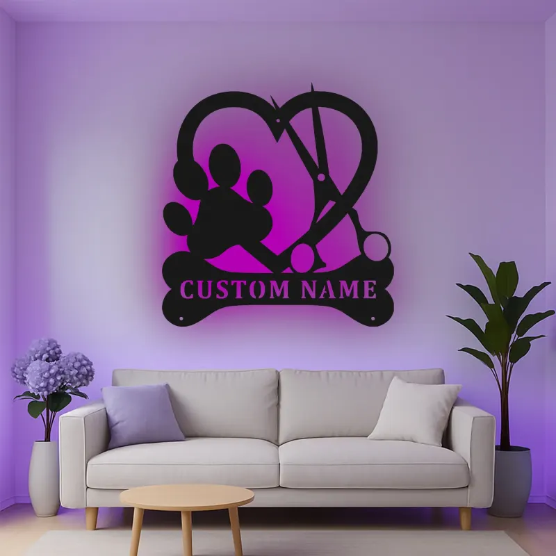 Insegna in metallo LED personalizzata per toelettatore di cani - Regalo per amanti degli animali - Decorazione per salone di toelettatura